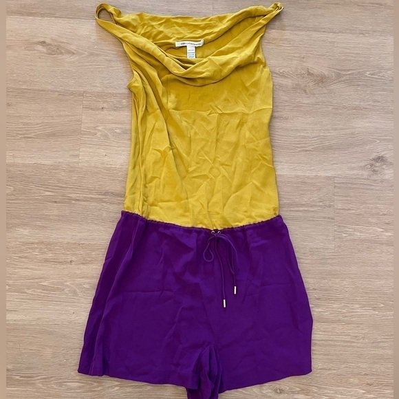 Diane von Furstenberg 100% Silk Romper Playsuit Jumpsuit Color Block Neon - Picture 6 of 7